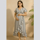 Mist blue Cotton Stripe Customised Maternity Wear.