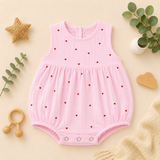 Sweetheart Print Sleeveless Gathered Baby Romper
