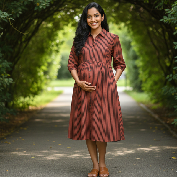 Terracotta Stripe Cotton Customised Maternity Wear Collection