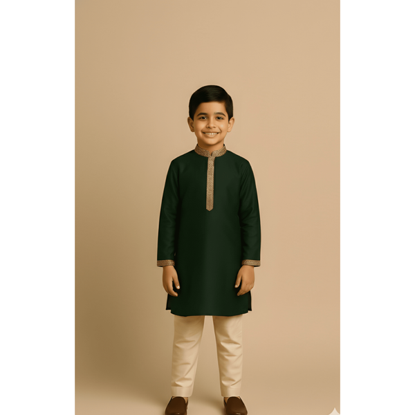 TIMELESS RAW SILK_GREEN_BOY KID SET