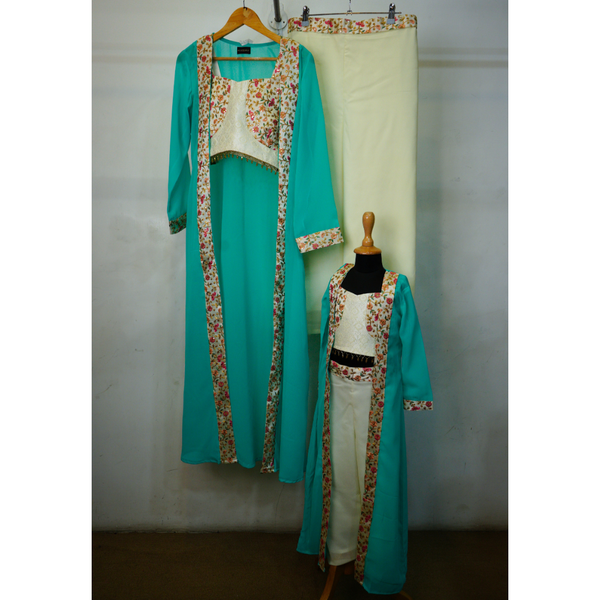 Floral Grace Aqua Ethnic Coord Set for Women & Girls.