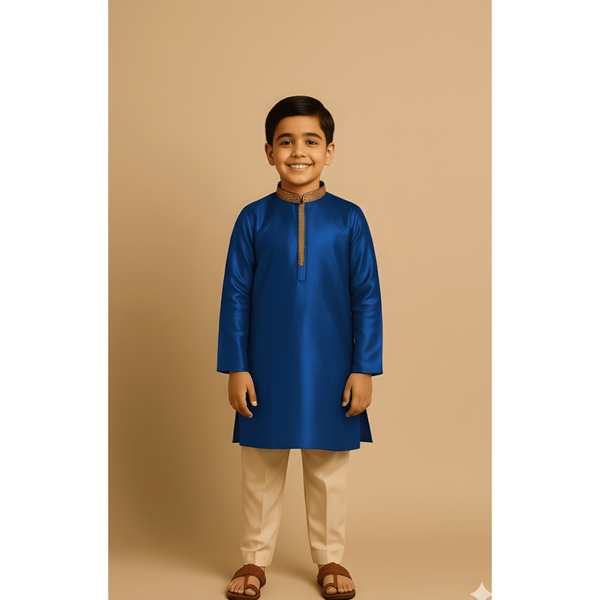 ROYAL HERITAGE RAW SILK_BLUE_BOY KID SET