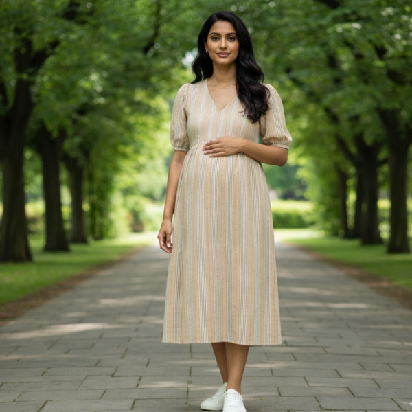 Peach Meadow Stripes Cotton Customised Maternity Wear.