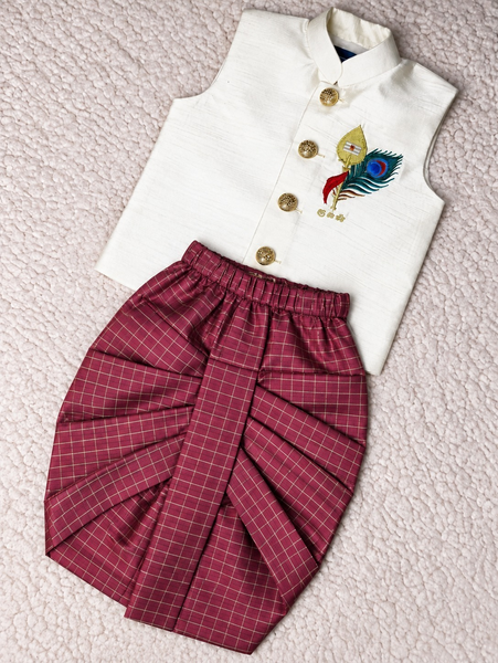 Deep Wine Embroidered Ethnic Dhoti Set