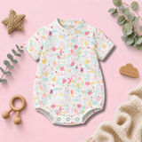 Pastel Garden Print Mandarin-Collar Baby Button Romper