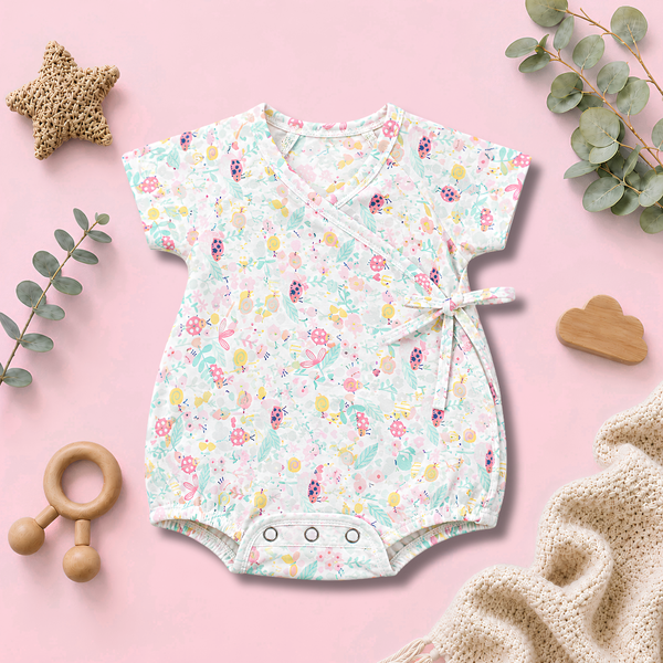 Pastel Garden Print Wrap-Style Baby Romper
