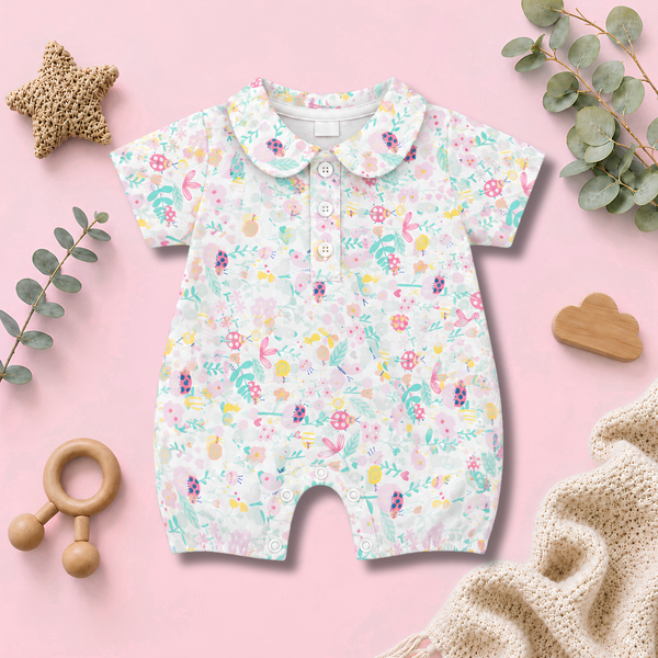 Pastel Garden Print Peter Pan Collar Baby Romper Suit