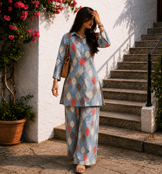 Autumn Leaf Print Cotton Co-ord Set for Women