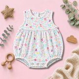 Pastel Garden Print Sleeveless Gathered Baby Romper