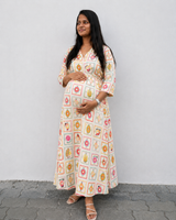 Tropical Fruit Frames Maternity Dress – Cotton Feeding-Friendly Dress