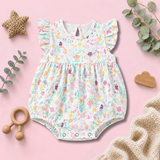 Pastel Garden Print Ruffle-Sleeve Baby Romper Frock
