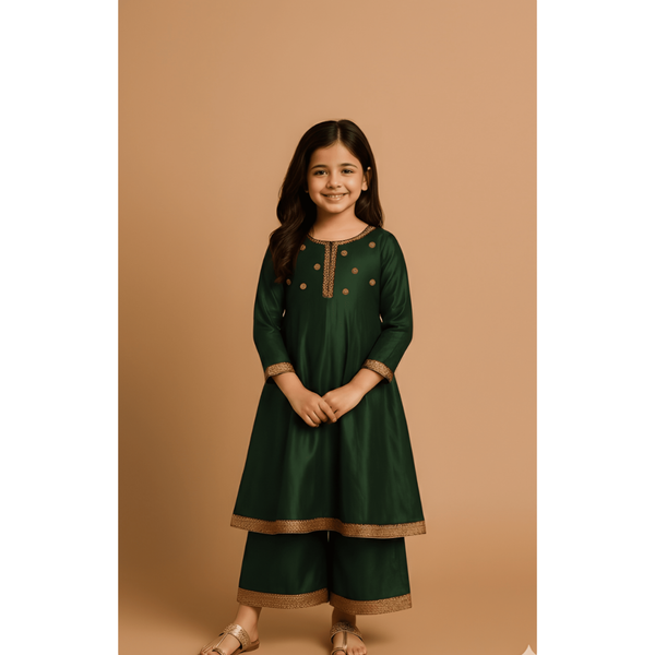 REGAL RAW SILK_GREEN_GIRL KID SET