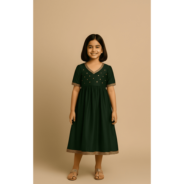 TIMELESS RAW SILK_GREEN_GIRL KID SET