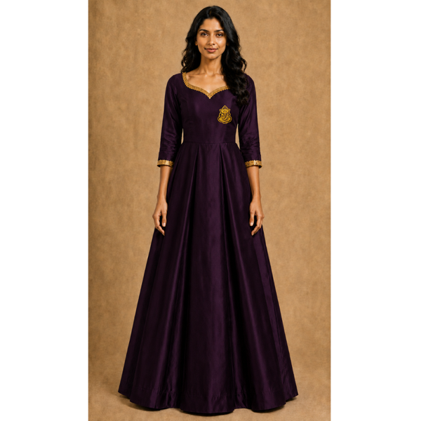 Vinayagar Chaturthi Deep Purple Colour-Mom Dress