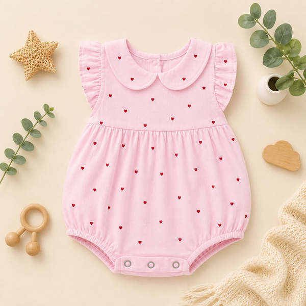 Sweetheart Print Peter Pan Collar Ruffle Baby Romper Frock