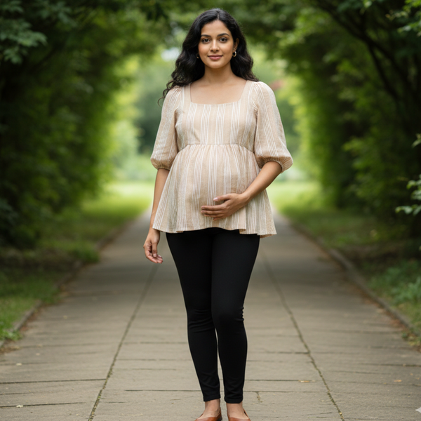 Peach Meadow Stripes Cotton Customised Maternity Wear.