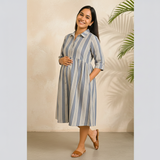 Mist blue Cotton Stripe Customised Maternity Wear.