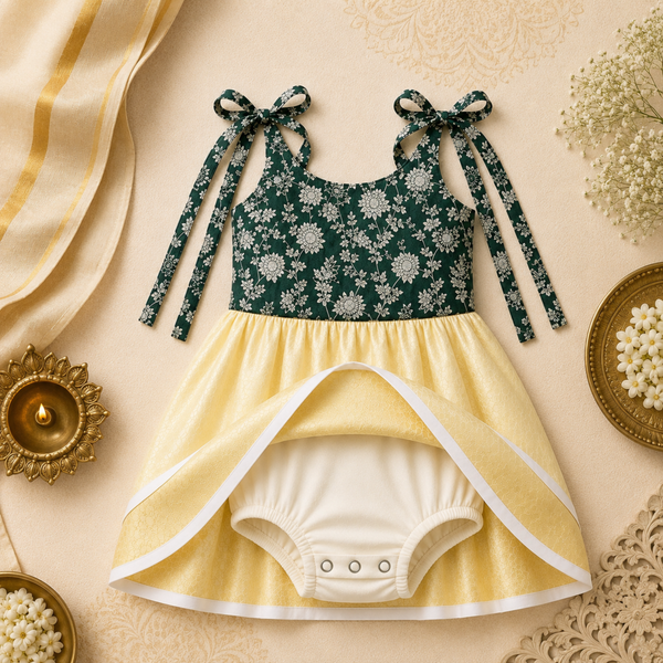 Emerald Garden Tie-Shoulder Baby Frock
