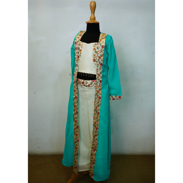 Floral Grace Aqua Ethnic Coord Set for Women & Girls.