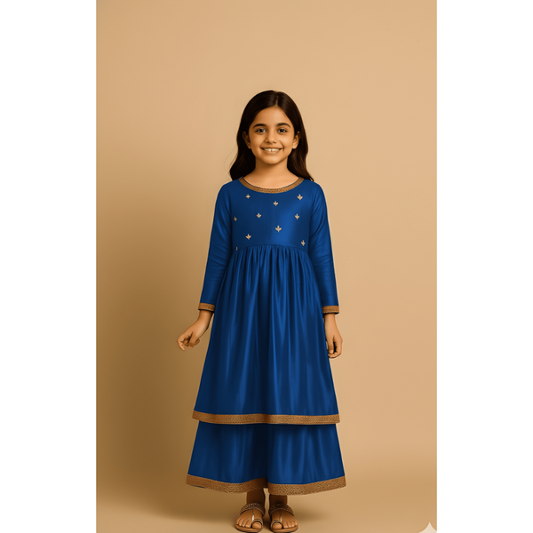 ROYAL HERITAGE RAW SILK_BLUE_GIRL KID SET