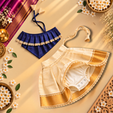 Royal Blue One-Shoulder Top with Kasavu Romper Skirt