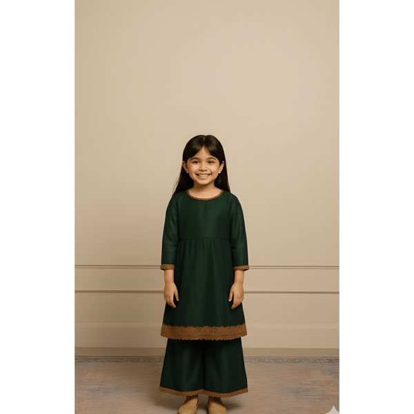 HERITAGE RAW SILK_GREEN_GIRL KID SET
