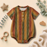 Rustic Multicolour Stripe Round-Neck Baby Button Romper
