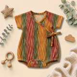 Rustic Multicolour Stripe Wrap-Style Baby Romper
