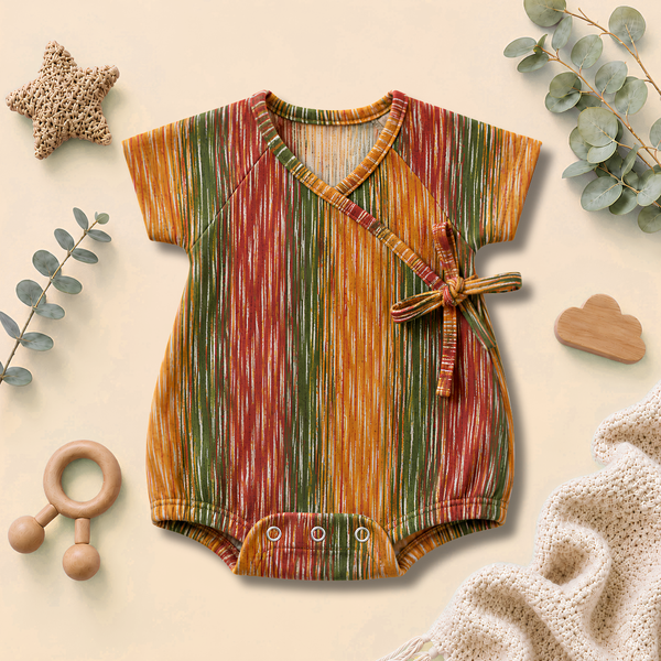 Rustic Multicolour Stripe Wrap-Style Baby Romper