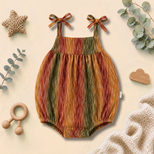 Rustic Multicolour Stripe Bow-Strap Baby Romper