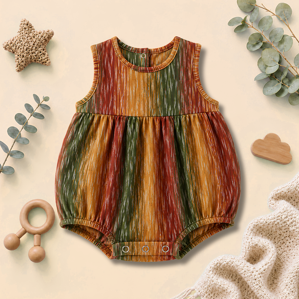 Rustic Multicolour Stripe Sleeveless Gathered Baby Romper