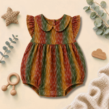 Rustic Multicolour Stripe Peter Pan Collar Ruffle Baby Romper Frock