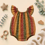 Rustic Multicolour Stripe Flutter-Sleeve Baby Romper