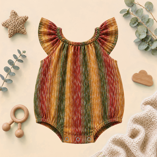 Rustic Multicolour Stripe Flutter-Sleeve Baby Romper