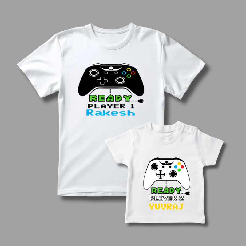 Celebrate the Fathers' day with "Ready Player-1 & Ready Player-2" White Colored Combo T-shirt