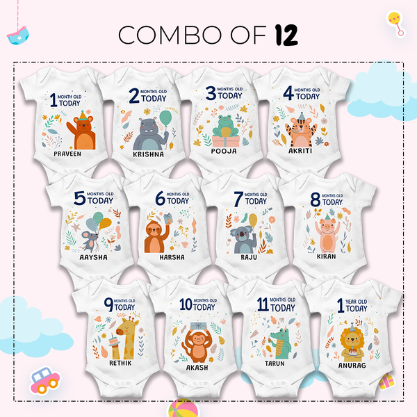 12-Month Personalized Monthly Baby Romper Combo Pack