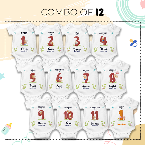 12-Month Personalized Monthly Baby Onesie Combo Pack