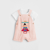 Super Ganesha - Customized Dungaree Set For Kids - PEACH - 0 - 5 Months Old (Chest 18")