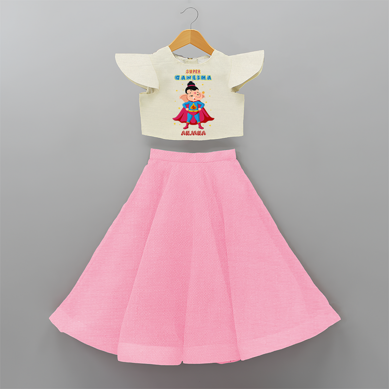 Super Ganesha - Customized Crop Top And Skirt For Kids - PINK - 6 - 9 Months Old (Chest 20" , Frock Waist 20")