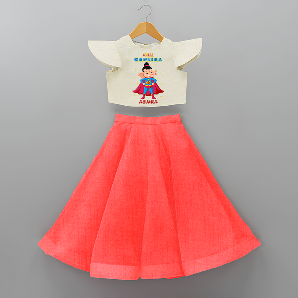 Super Ganesha - Customized Crop Top And Skirt For Kids - RED - 6 - 9 Months Old (Chest 20" , Frock Waist 20")