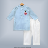 Super Ganesha - Customized Kurta Set For Kids - SKY BLUE - 3-6 Month Old (Chest 24", Kurta Length 14'', Waist 19", Pant Length 14")