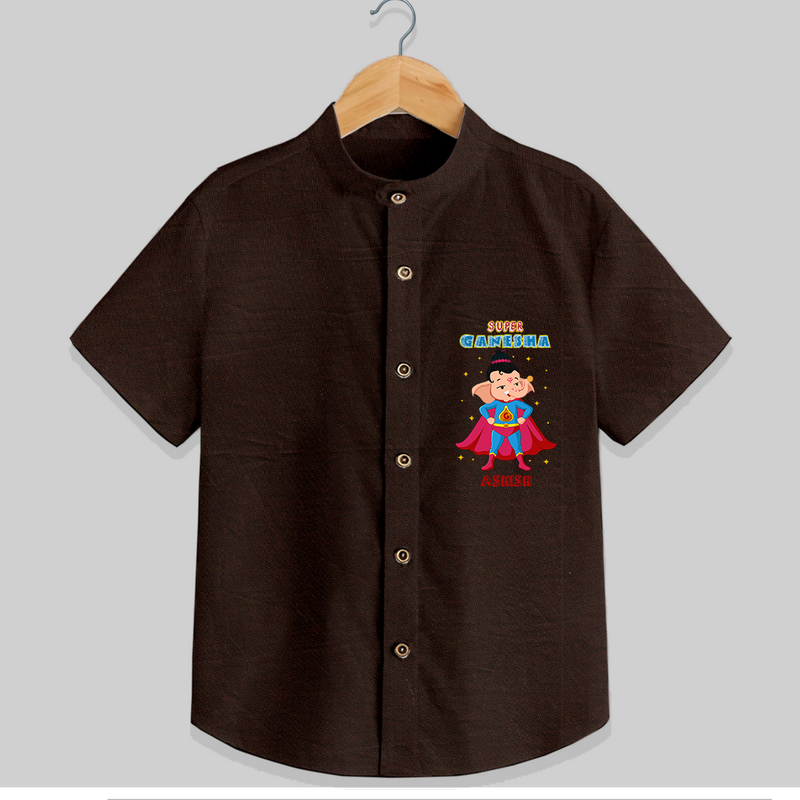 Super Ganesha - Cute Ganesha Shirt For Babies - CHOCOLATE BROWN - 0 - 6 Months Old (Chest 21")