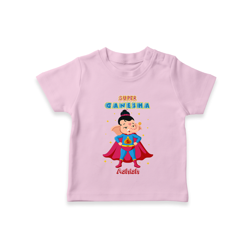 Super Ganesha - Customized TShirt For Kids - PINK - 0-5 Months Old (Chest 17")