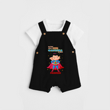 No Fear When Super Ganesha Is Here - Customized Dungaree Set For Kids - BLACK - 0 - 5 Months Old (Chest 18")