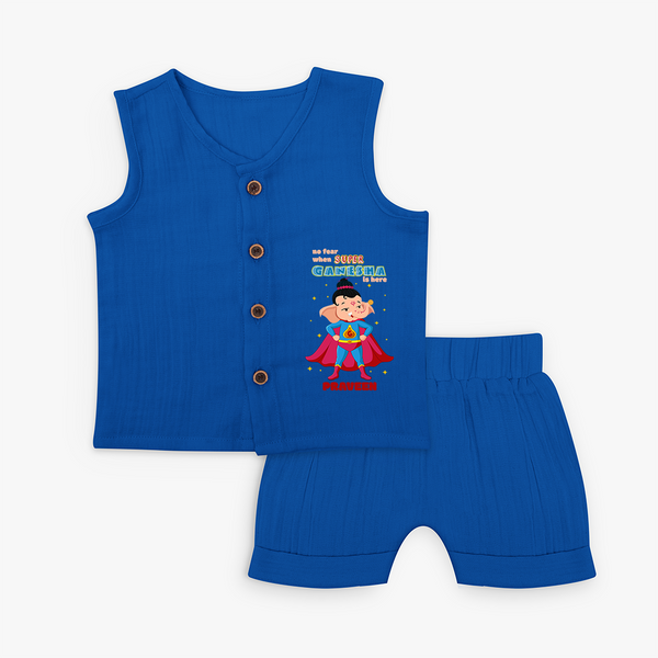 No Fear When Super Ganesha Is Here - Customized Jabla Set For Kids - MIDNIGHT BLUE - 0 - 3 Months Old (Chest 9.8")