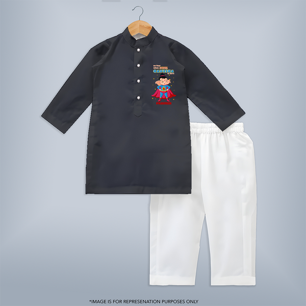 No Fear When Super Ganesha Is Here - Customized Kurta Set For Kids - DARK GREY - 3-6 Month Old (Chest 24", Kurta Length 14'', Waist 19", Pant Length 14")