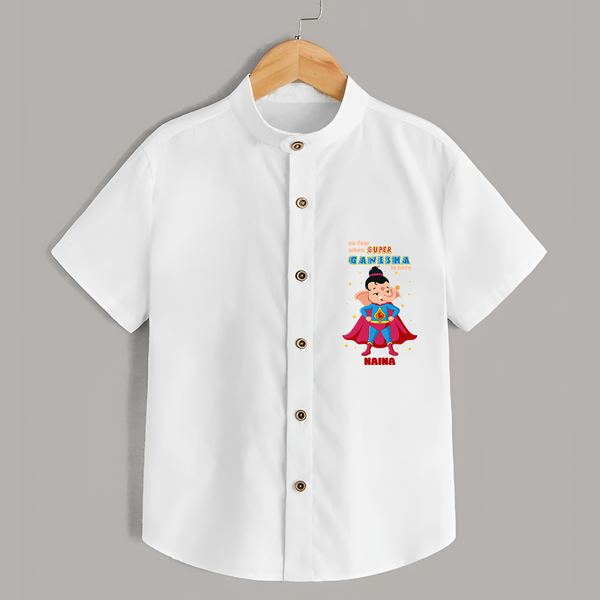 No Fear When Super Ganesha Is Here - Cute Ganesha Shirt For Babies - WHITE - 0 - 6 Months Old (Chest 21")