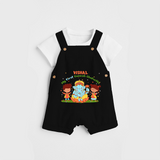 My First Ganesh Chaturthi With My Ganesha - Customized Dungaree Set For Kids - BLACK - 0 - 5 Months Old (Chest 18")