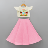 My First Ganesh Chaturthi With My Ganesha - Customized Crop Top And Skirt For Kids - PINK - 6 - 9 Months Old (Chest 20" , Frock Waist 20")