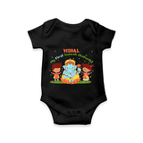 My First Ganesh Chaturthi With My Ganesha - Customized Romper For Kids - BLACK - 0 - 3 Months Old (Chest 16")